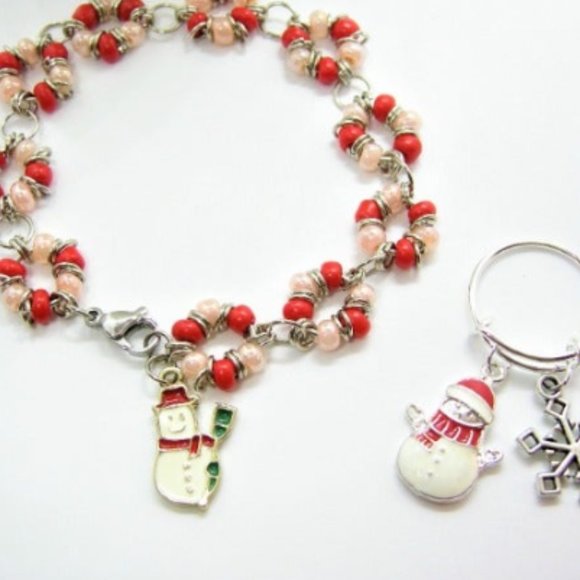 Snowman Bracelet and Ring Adjustable Christmas Jewelry Gift for Her - Picture 1 of 5